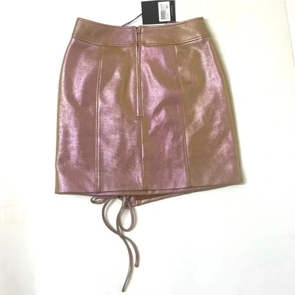 Nicholas Sofie Metallic Rose Wrap Style Lace Up Mini Skirt Size 4 - Picture 11 of 14